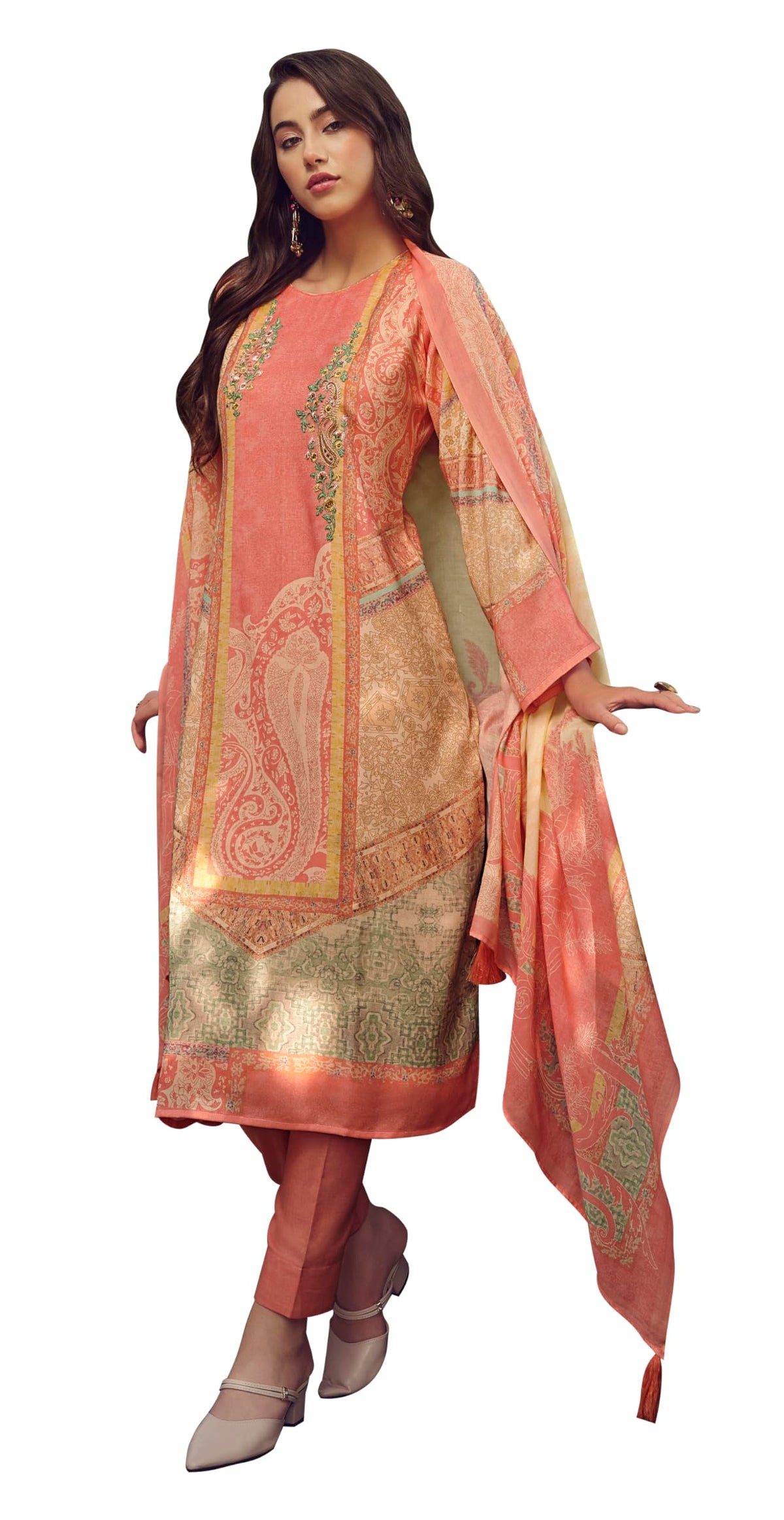 DRAVINAM Trends Women's Viscous Pashmina Digital Printed Fancy Embroidered Salwar Suit Dress Material with Pure Woolen Showl Digital Printed Dupatta