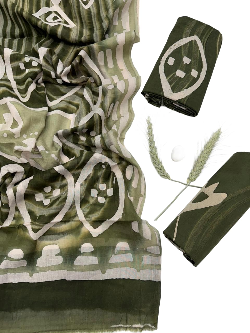 DRAVINAM Trends Hand Block Print Sanganeri Cambric Unstitched Cotton Suit Dress Material for Women with Mulmul Cotton Hand Printed Dupatta
