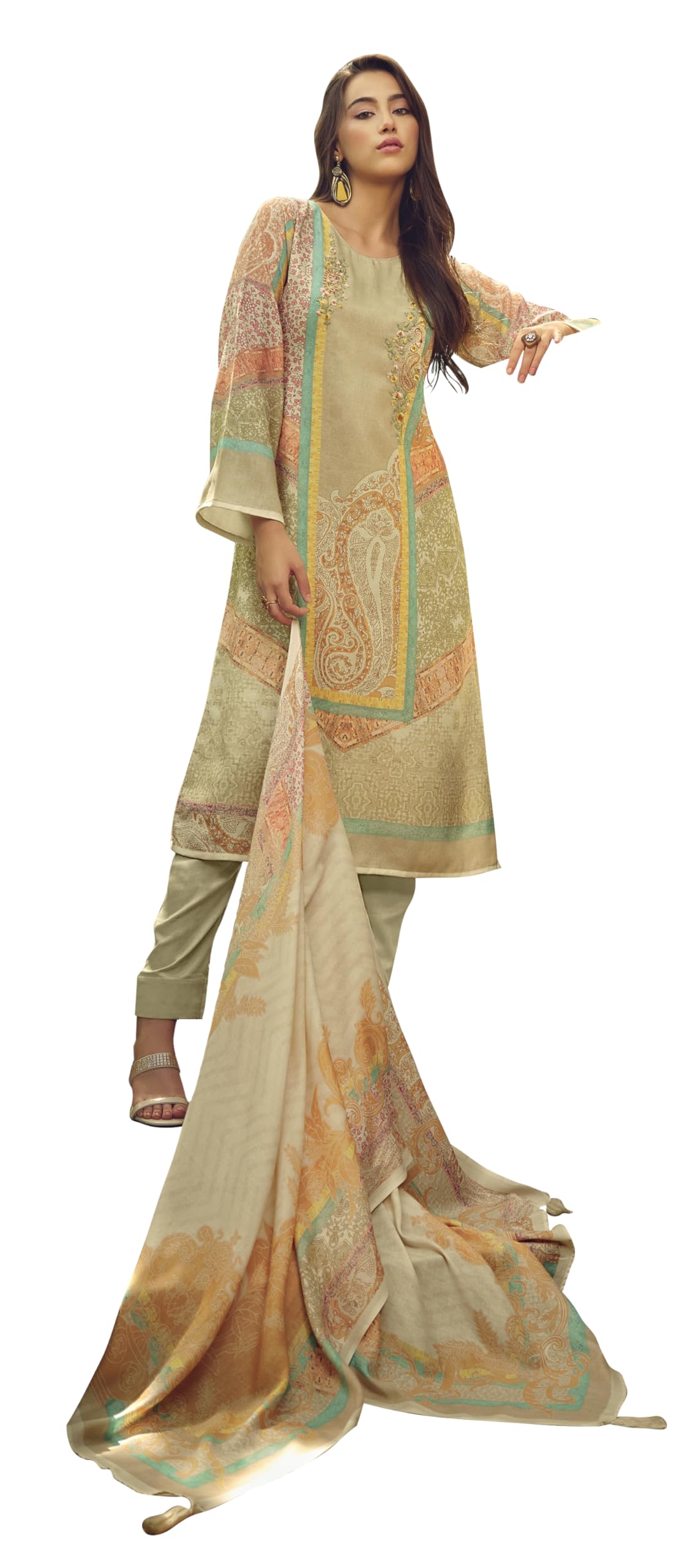 DRAVINAM Trends Women's Viscous Pashmina Digital Printed Fancy Embroidered Salwar Suit Dress Material with Pure Woolen Showl Digital Printed Dupatta