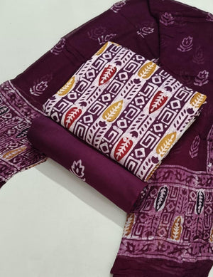 DRAVINAM Trends Unstitched Jaipuri Handmade Wax Batik Print Premium Cotton Dress Material with Pure Chiffon Dupatta