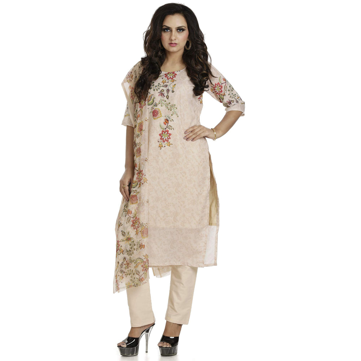 DRAVINAM Trends Women's Unstitched Muslin Digital Printed Salwar Suit Dress Material with Tabby Lining Printed Dupatta (Free size_Sea Green)