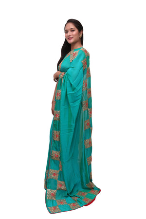 DRAVINAM Trends Women's Stone Work Vichitra Silk Saree with Unstitched Blouse Piece