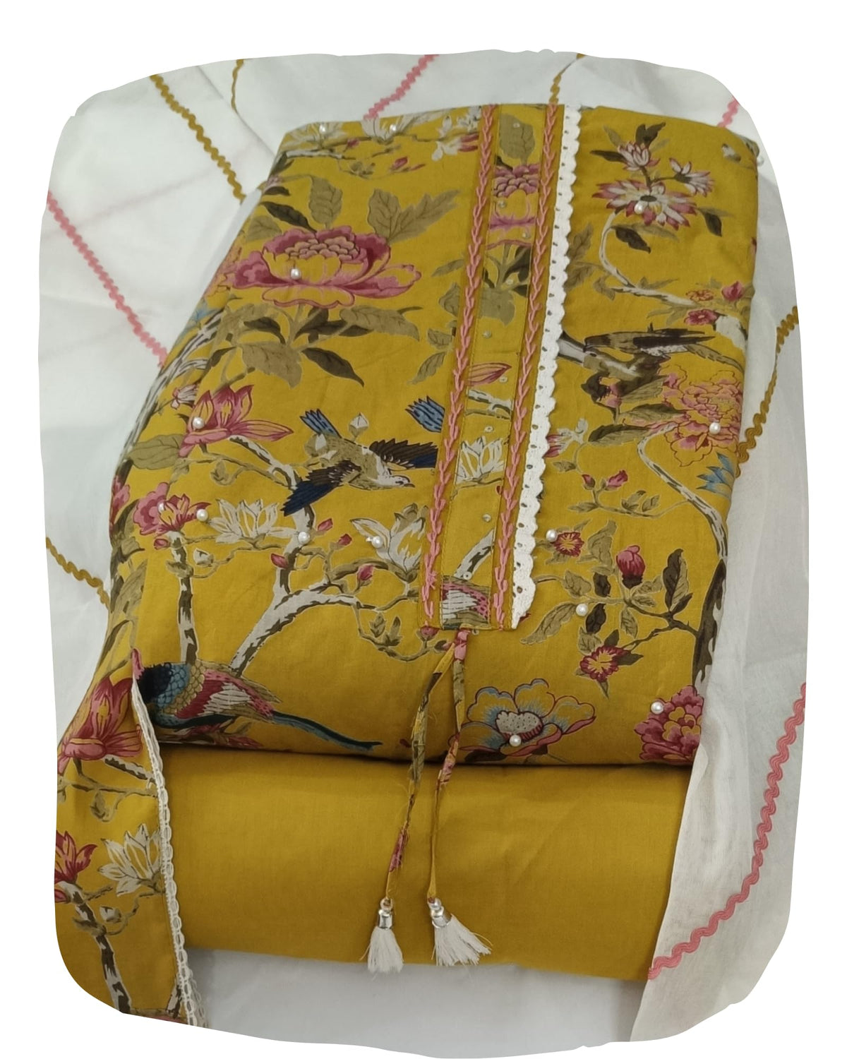 DRAVINAM Trends Women's Floral Printed Premium Cotton Suit Material with Fancy Cotton Dupatta