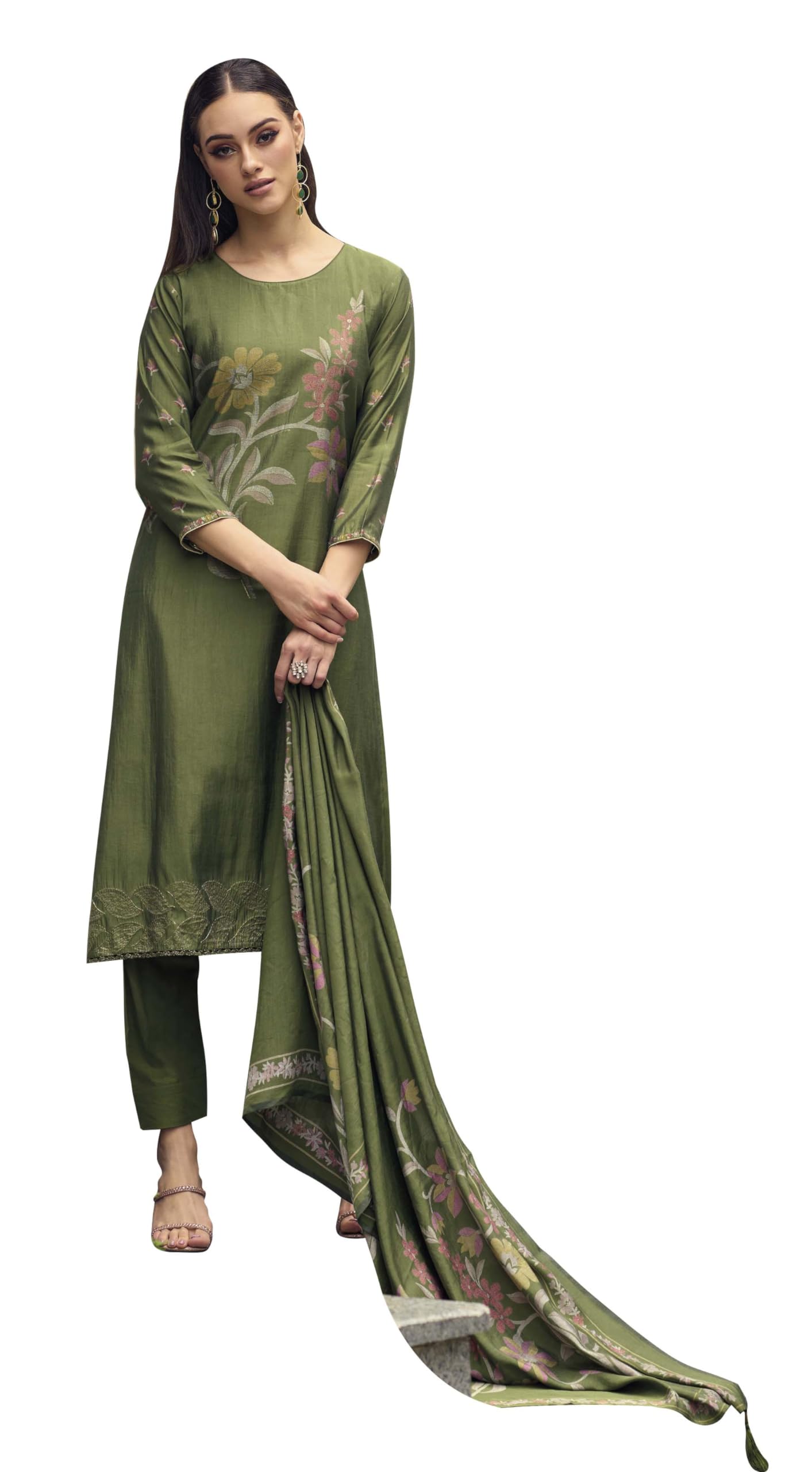 DRAVINAM Trends Women's Pure Viscose Pashmina Fancy Work Digital Printed Salwar suit Dress Material with Pure Viscose Pashmina Shawl Dupatta