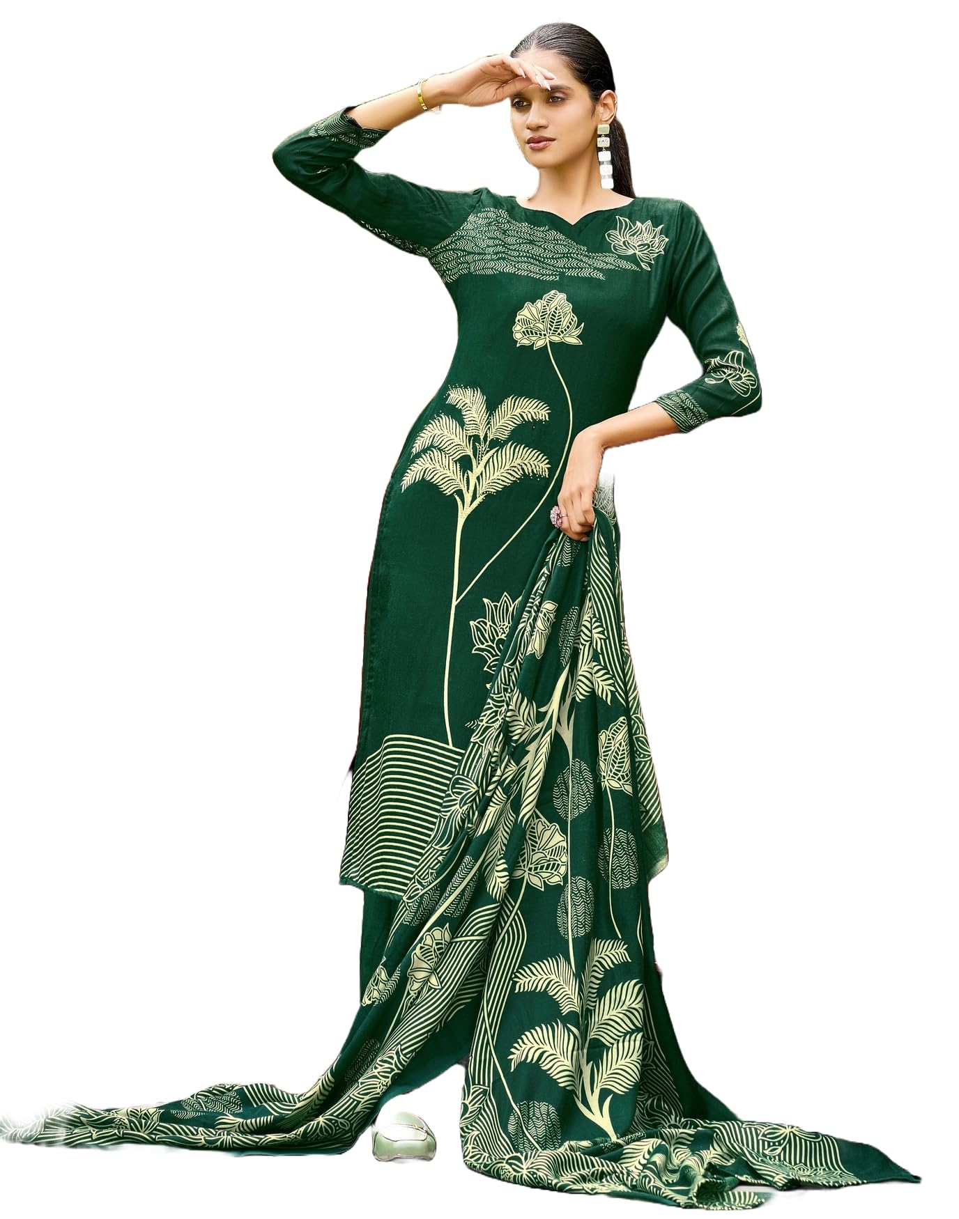 DRAVINAM Trends Women's Winter Wear Kashmiri Kani Printed Warm Salwar Kameez Dress Material with Swaroski Work and Twill Pashmina Printed Shawl Dupatta