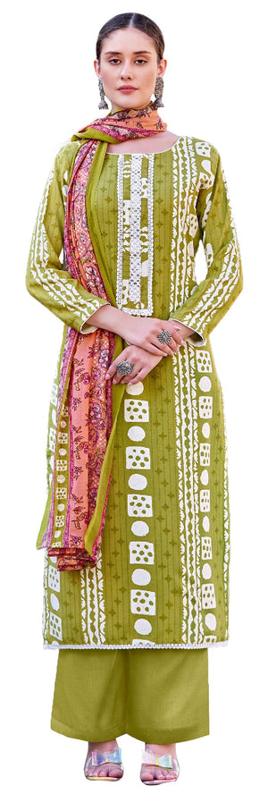 DRAVINAM Trends Unstitched Rayon Kurta Pant Dress Material Set with Cotton Printed Dupatta for Women