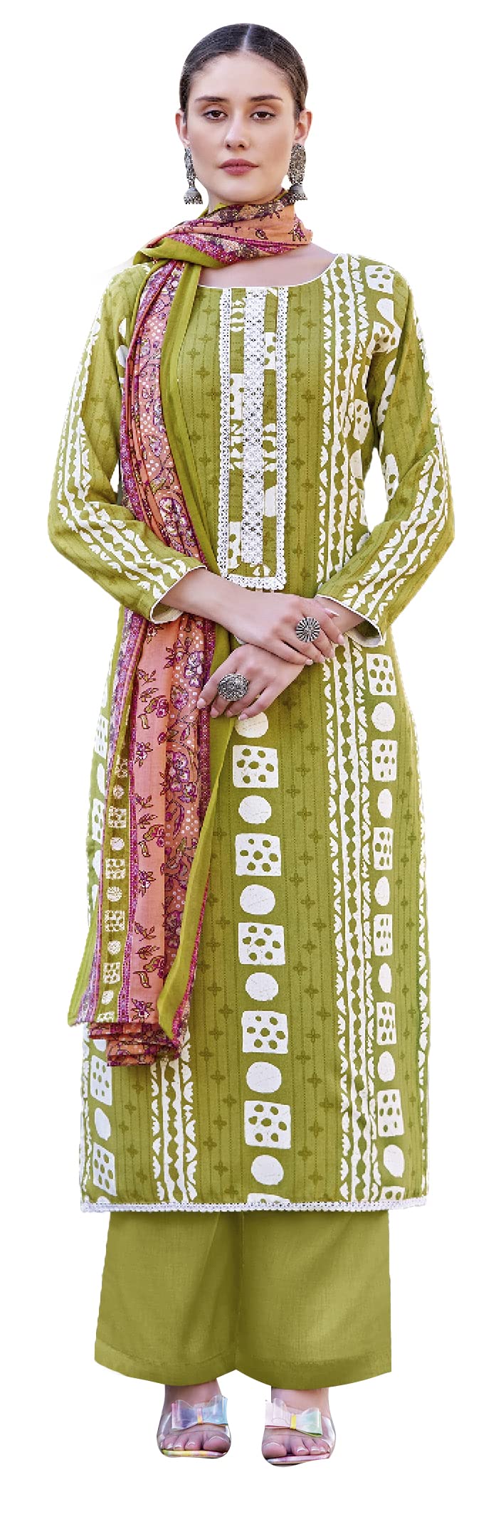 DRAVINAM Trends Unstitched Rayon Kurta Pant Dress Material Set with Cotton Printed Dupatta for Women