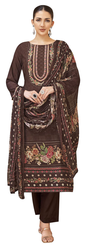 DRAVINAM Trends Women's Unstitched Viscose Maslin Hand Embroidered Suit Material - Viscose Maslin Digital Printed Hand Embroidered Kameez II Rayon Bottoms II Half Pure Digital Printed Dupatta