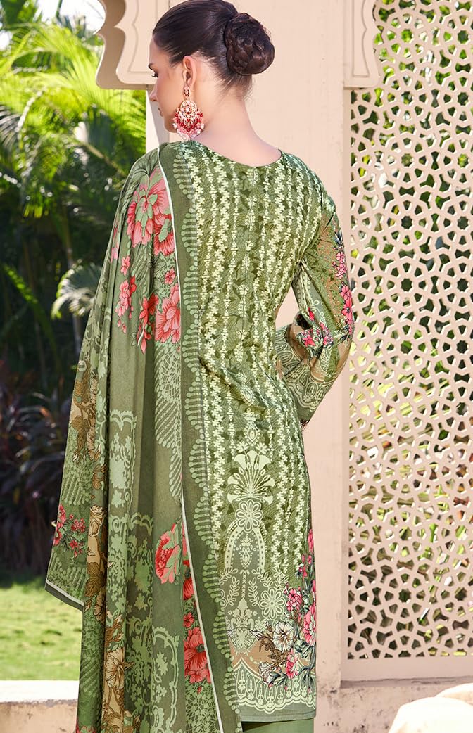 DRAVINAM Trends Women's Unstitched Salwar Suit Dress Material - Pure Cambric Cotton Pakistani Print Embroidered Kameez II Pure Cotton Bottoms II Pure Cotton Dupatta