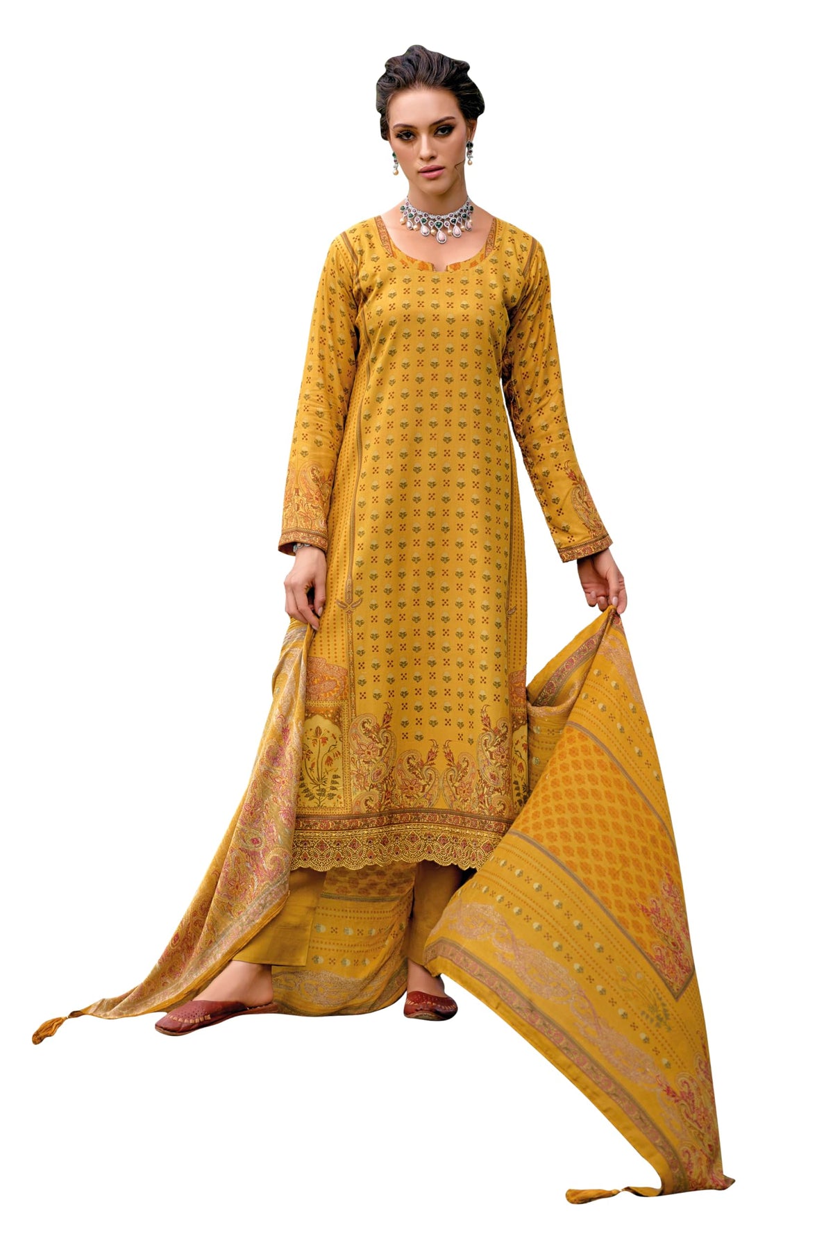 DRAVINAM Trends Women's Pure Viscose Pashmina Digital Printed Hand Work Unstitch Salwar Suit Dress Material with Pure Pashmina Shawl Dupatta