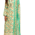 Women's Cutwork Digital Printed Unstitch Jam Cotton Suit Material with Pure Chiffon Chunni (Green)