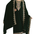 DRAVINAM Trends Women's Heavy Embroidered Pure Velvet Unstitched Salwar Suit Dress Materail with Unstitch Velvet Bottoms and Velvet Embroidered Shawl Dupatta