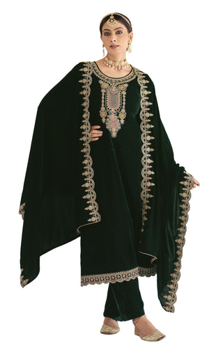 DRAVINAM Trends Women's Heavy Embroidered Pure Velvet Unstitched Salwar Suit Dress Materail with Unstitch Bottoms and Embroidered Shawl Dupatta