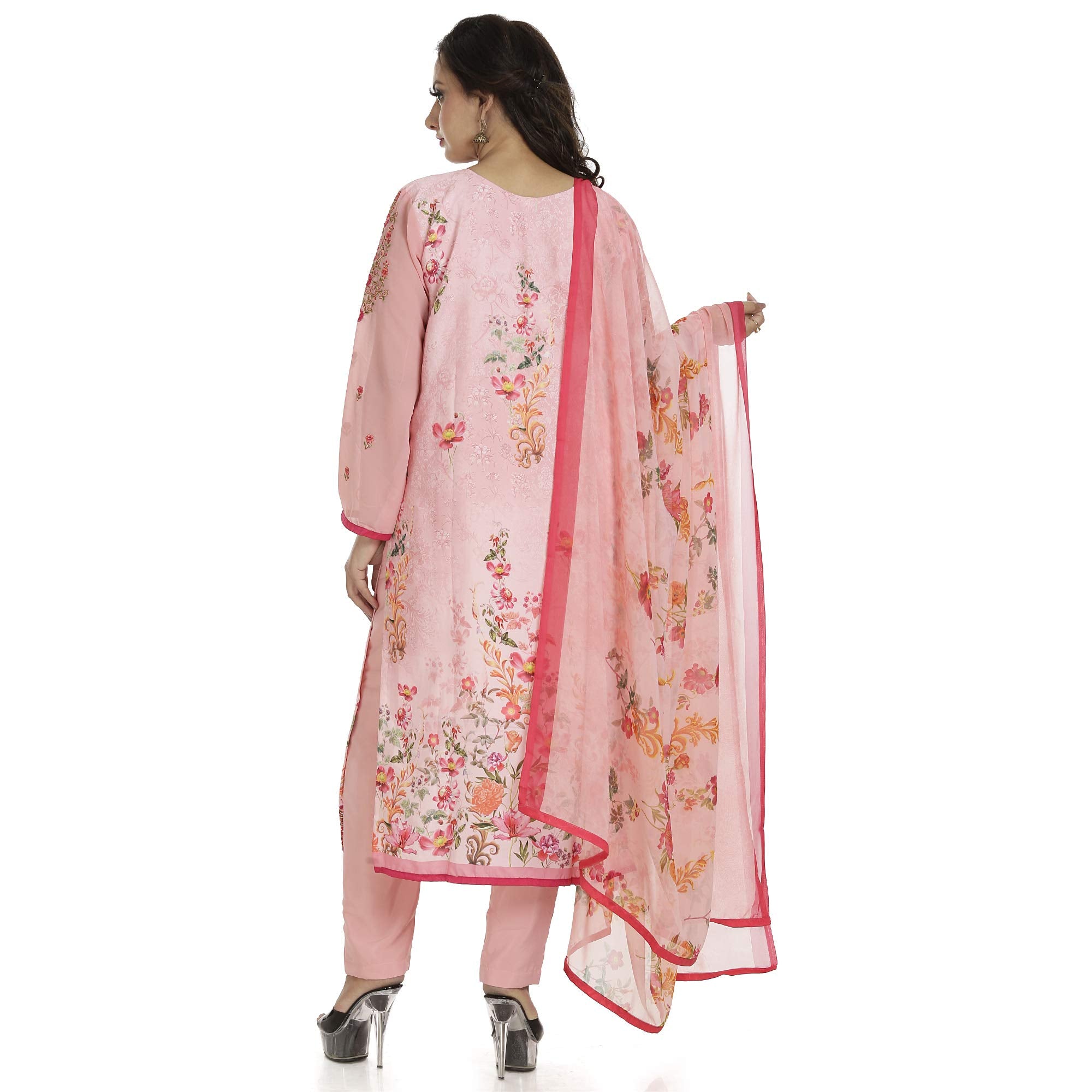 DRAVINAM Trends Women's Embroidered Pure Crepe Floral Printed Salwar Suit Dress Material with Printed Georgette Dupatta (Unstitched)