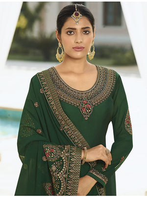 DRAVINAM Trends Women's Heavy Embroidered Pure Georgette Sharara Salwar Suit Dress Material with Heavy Embroidered Pure Georgette Dupatta (Free size_Maroonish red)