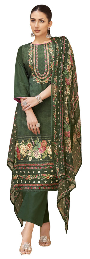 DRAVINAM Trends Women's Unstitched Viscose Maslin Hand Embroidered Suit Material - Viscose Maslin Digital Printed Hand Embroidered Kameez II Rayon Bottoms II Half Pure Digital Printed Dupatta
