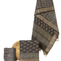Women's Elegant Grey Maheshwari Hand Block Printed Unstitched Salwar Suit Dress Material with cotton Bottom & Zari Border Dupatta