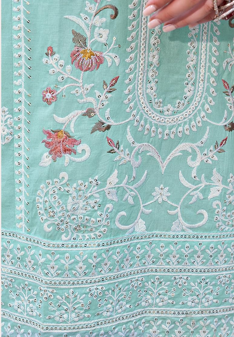 DRAVINAM Trends Women's Exquisite Unstitched Viscose Cambric Lawn Cotton Suit Dress Material with Embroidered Daman & Sleeves | Stylish Pure Cotton Digital Print Dupatta & Solid Bottoms