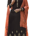 DRAVINAM Trends Women's Pure Tassar Silk Embroidered Palazzo Suit Pakistani Dress Material with Chinon Chiffon Heavy Embroidered and Cutwork Dupatta (Coffee Brown and Orange)
