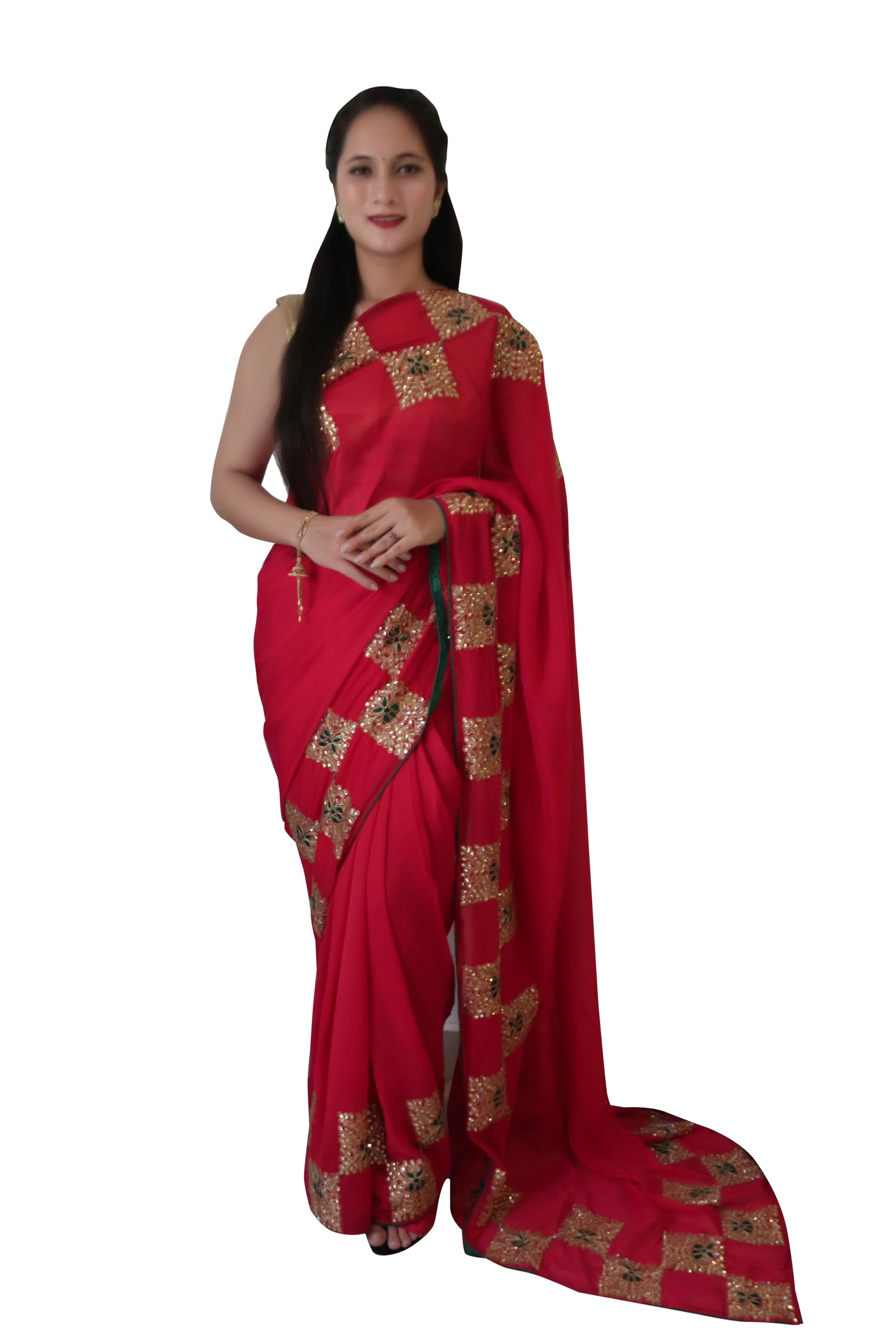 DRAVINAM Trends Women's Stone Work Vichitra Silk Saree with Unstitched Blouse Piece