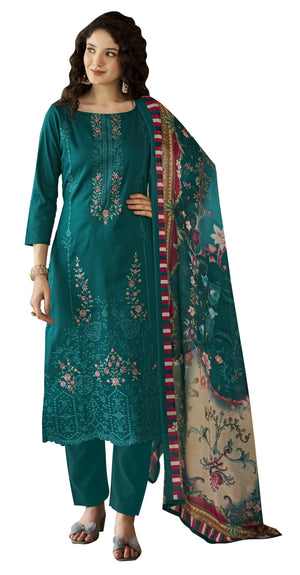 DRAVINAM Trends Women's Unstitched Jam Cotton Embroidered Suit Material - Jam Cotton Heavy Embroidered Cutwork Shirt II Rayon Bottoms II Cotton Printed Dupatta