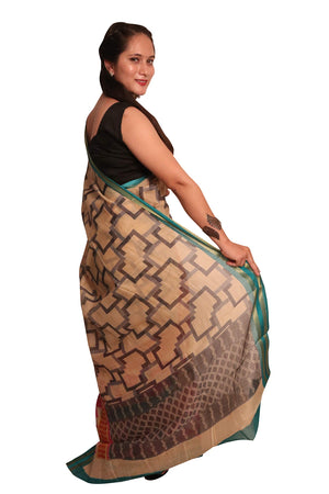 DRAVINAM Trends Women's Cotton Blend Saree With Blouse Piece (ShCh_1_Orange & Blue)