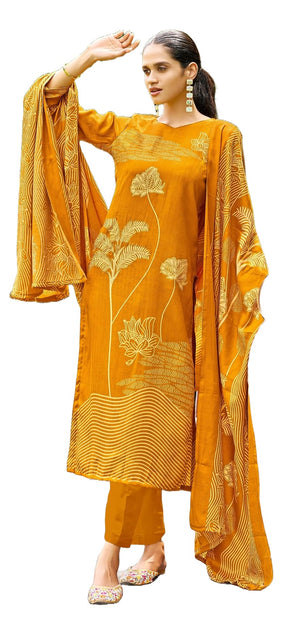 DRAVINAM Trends Women's Winter Wear Kashmiri Kani Printed Warm Salwar Kameez Dress Material with Swaroski Work and Twill Pashmina Printed Shawl Dupatta
