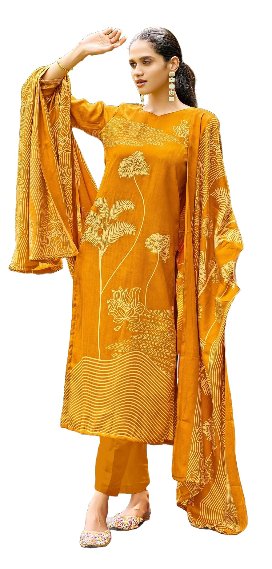 DRAVINAM Trends Women's Winter Wear Kashmiri Kani Printed Warm Salwar Kameez Dress Material with Swaroski Work and Twill Pashmina Printed Shawl Dupatta