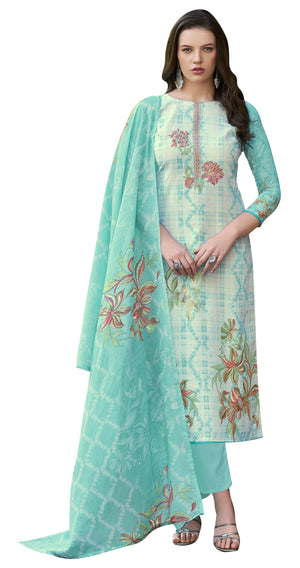 DRAVINAM Trends Women's Unstitched Salwar Suit Dress Material - Cotton Digital Printed Organza Embroidered Kameez II Unstitch Bottoms II Cotton Dupatta