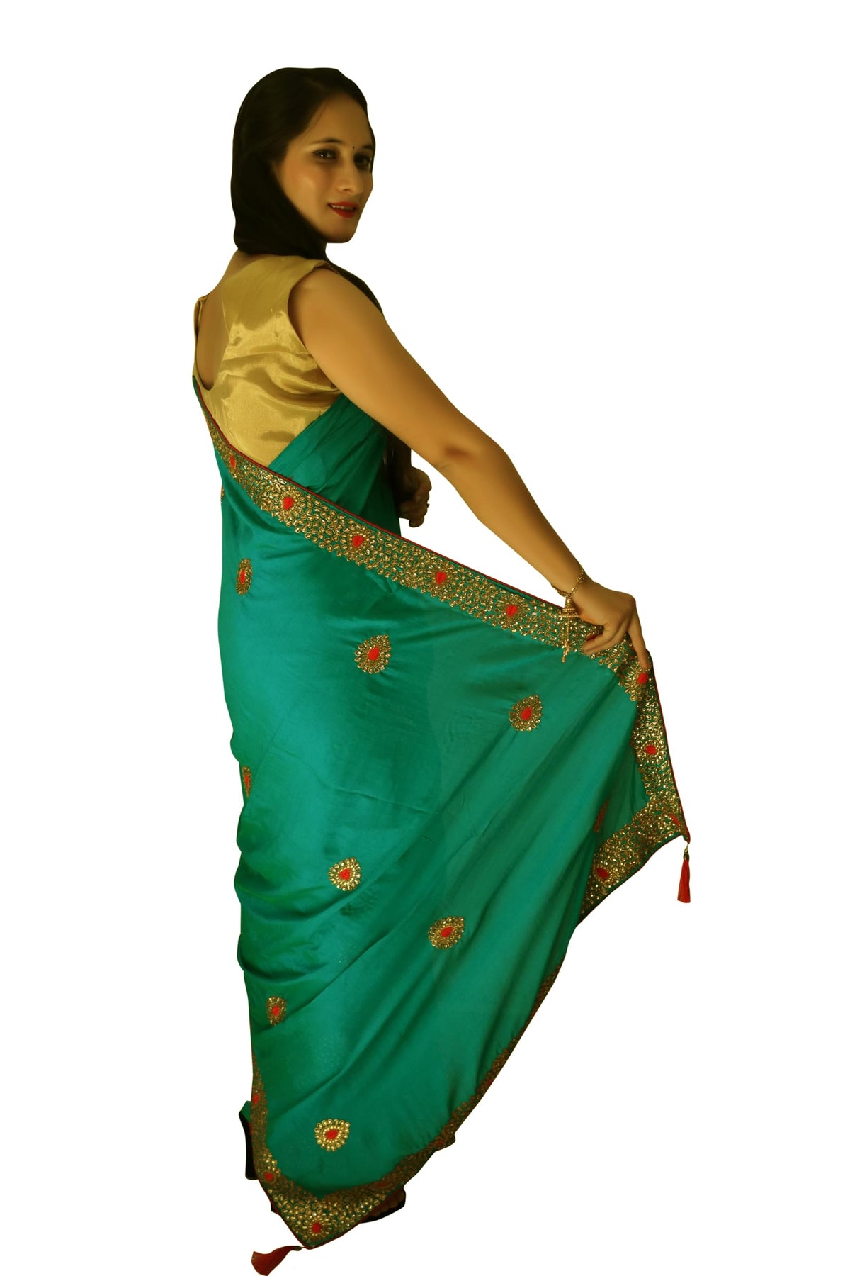DRAVINAM Trends Women's Stone Work Vichitra Silk Saree with Unstitched Blouse Piece