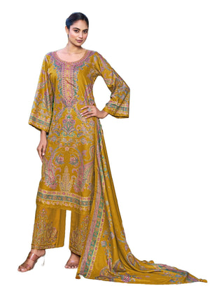 DRAVINAM Trends Women's Winter Wear Unstitched Digital Kashmiri Printed Viscose Pashmina Woollen Salwar Suit Dress Material with Khatli Work and Foil touchup and Pashmina Printed Shawl Dupatta