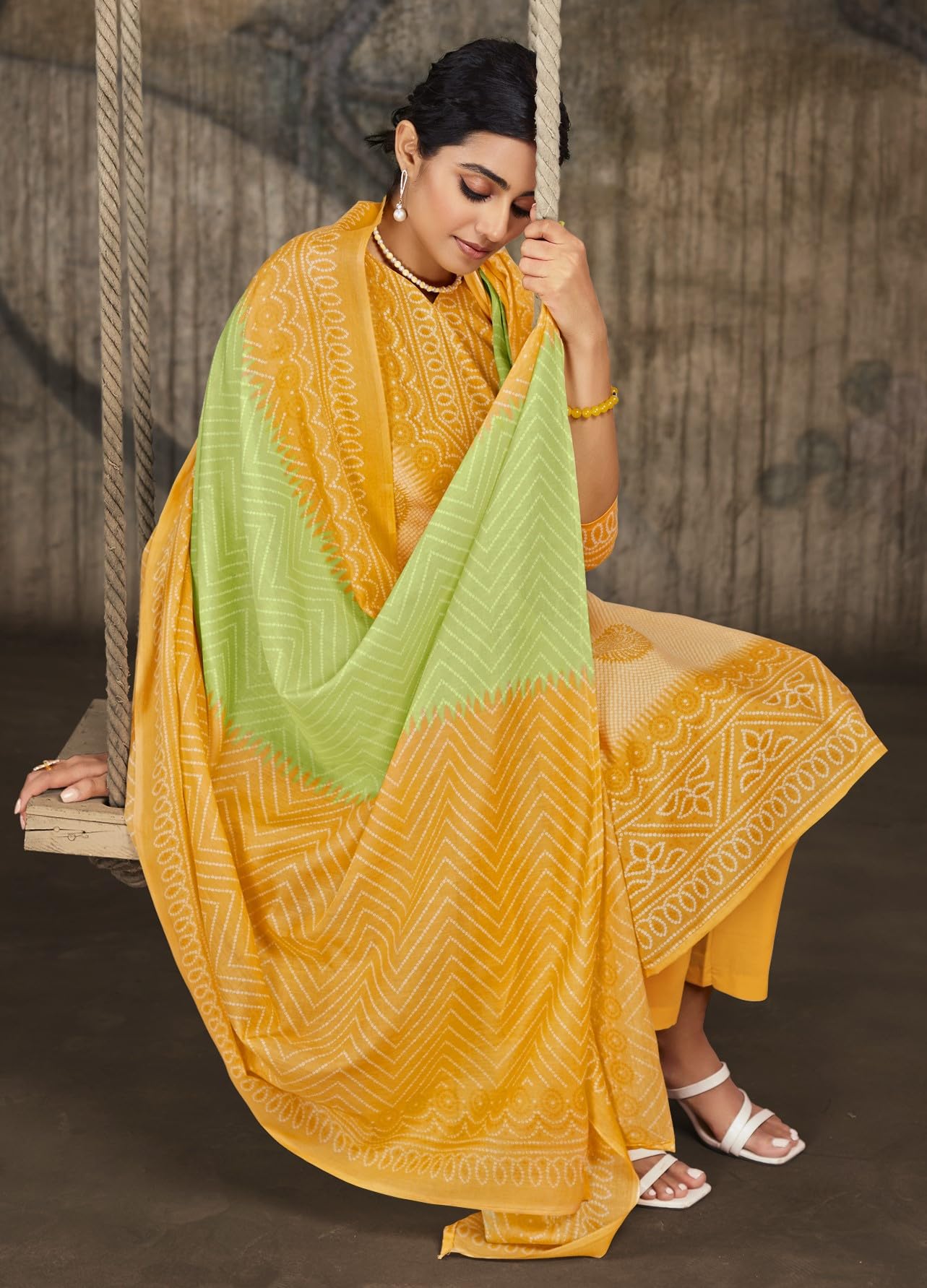 Unstitched Print Cotton Salwar Suit Dress Materials with Dupatta