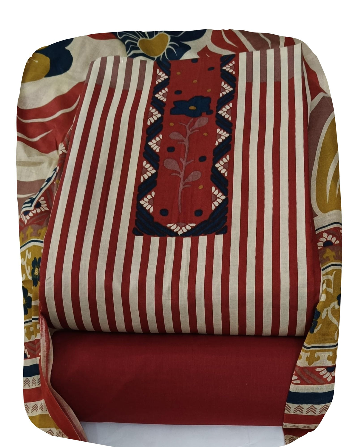 DRAVINAM Trends Women's Handblock Dabu Print Pure Cotton Unstitched Salwar Suit Dress Material with Peacock Motif & Mulmul Dupatta
