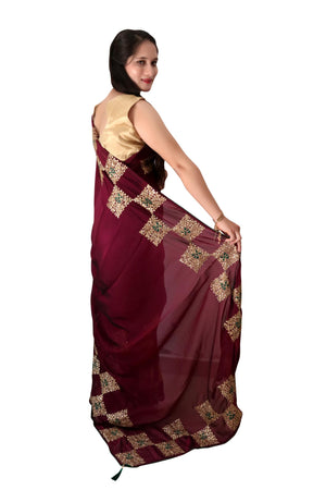 DRAVINAM Trends Women's Stone Work Vichitra Silk Saree with Unstitched Blouse Piece