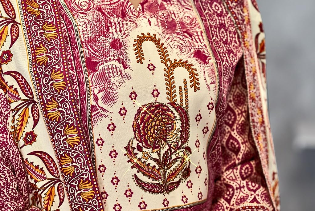 DRAVINAM Trends Pashmina Spun Digital Style Printed Unstitched Salwar Suit for Women with Siroski Work and Twill Printed Shawl Dupatta