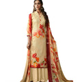 DRAVINAM Trends Women's Summer Wear Pure Linen Cotton Digital Printed Unstitched Salwar Suit Dress Material with Pure Nazneen Chiffon Printed Dupatta/Chunni (Cream)