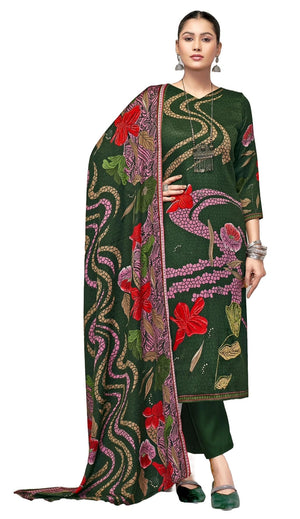 DRAVINAM Trends Women's Winter Wear Kashmiri Kani Printed Warm Salwar Kameez Dress Material with Twill Pashmina Printed Shawl Dupatta
