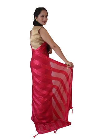 DRAVINAM Trends Women's Pure Georgette Zari embroidered Saree with Blouse Piece (Magenta)