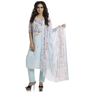DRAVINAM Trends Women's Unstitched Muslin Digital Printed Salwar Suit Dress Material with Tabby Lining Printed Dupatta (Free size_Sea Green)