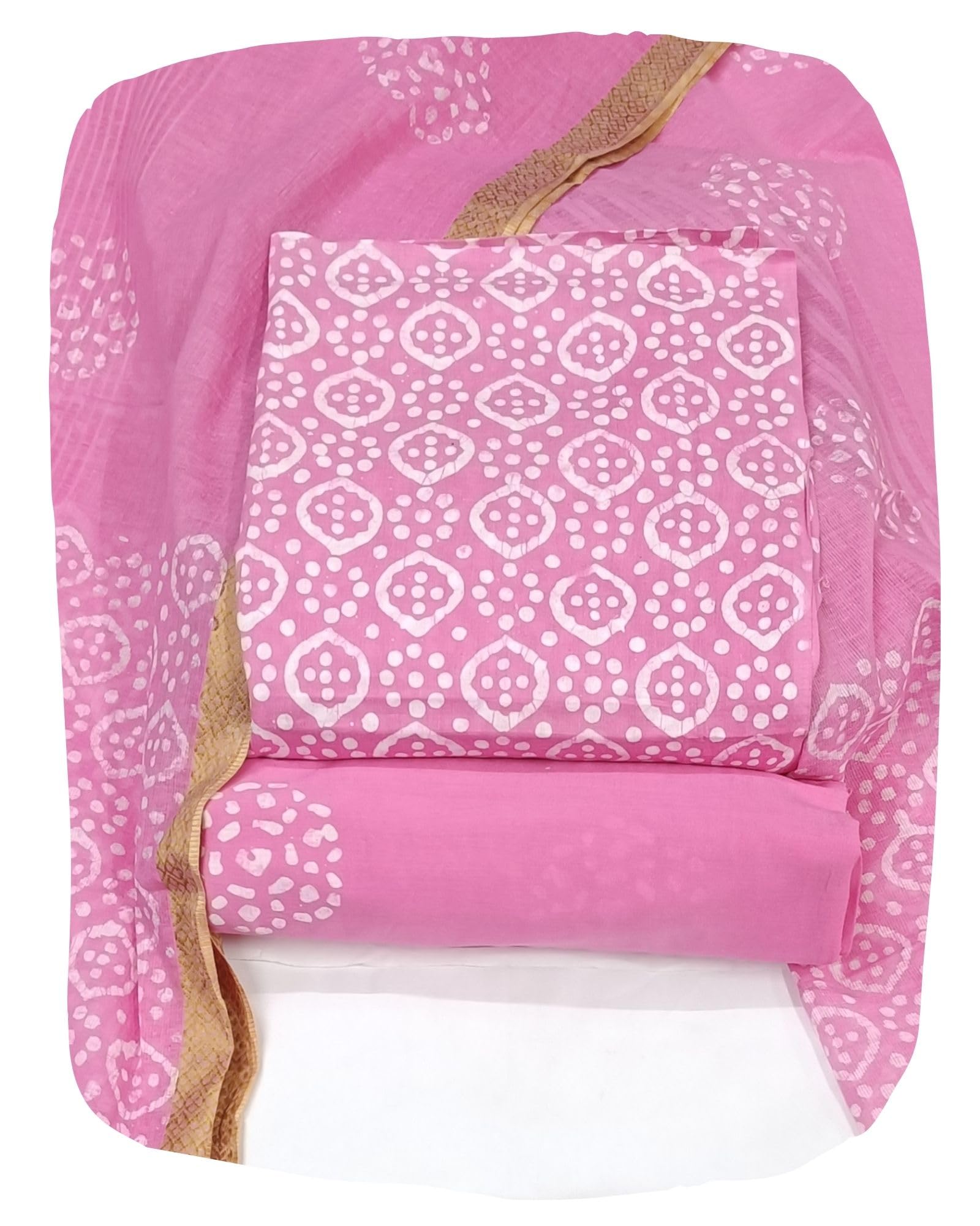 DRAVINAM Trends Unstitched Jaipuri Handmade Wax Batik Print Soft Cotton Dress Material with Dupatta