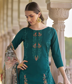DRAVINAM Trends Jam Cotton Embroidered Unstitched Dress Material Salwar Suit with Unstitched Bottoms and Cotton Dupatta