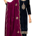 DRAVINAM Trends Women's Unstitched Premium Velvet Embroidered Salwar suit Dress Material with Embroidered Bottoms and Velvet Dupatta