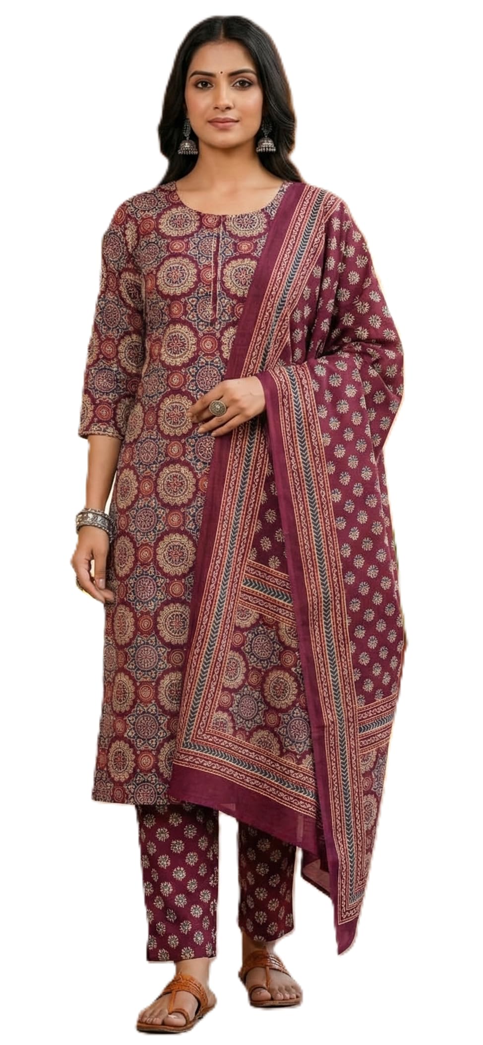DRAVINAM Trends Jaipuri Print Cambric Cotton Unstitched Salwar Suit Dress Material for Women with Mulmul Cotton Dupatta