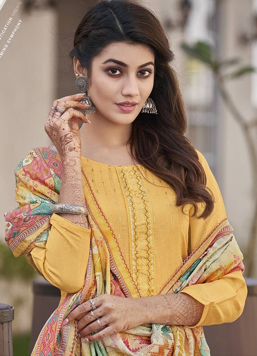 DRAVINAM Trends Women's Pure Viscose Upada Silk Sequence work Unstitched Salwar Suit Material with Pure Muslin Digital Print Sequence Dupatta (Free size_Pink)