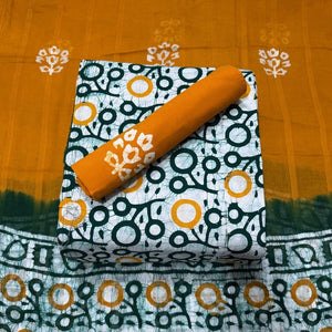 DRAVINAM Trends Unstitched Jaipuri Handmade Multicolour Wax Batik Print Soft Cotton Dress Material with Dupatta