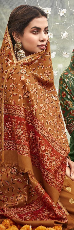 DRAVINAM Trends Women's Unstitched kanni Weaving Jacquard Woollen Pashmina Salwar Kameez Dress Material with Pure Wool Pashmina Kaani Weaving Shawl Dupatta (Free Size)