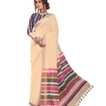 DRAVINAM Trends Women's Khadi Linen Saree With Blouse Piece (SareePL_9_Beige & Pink)