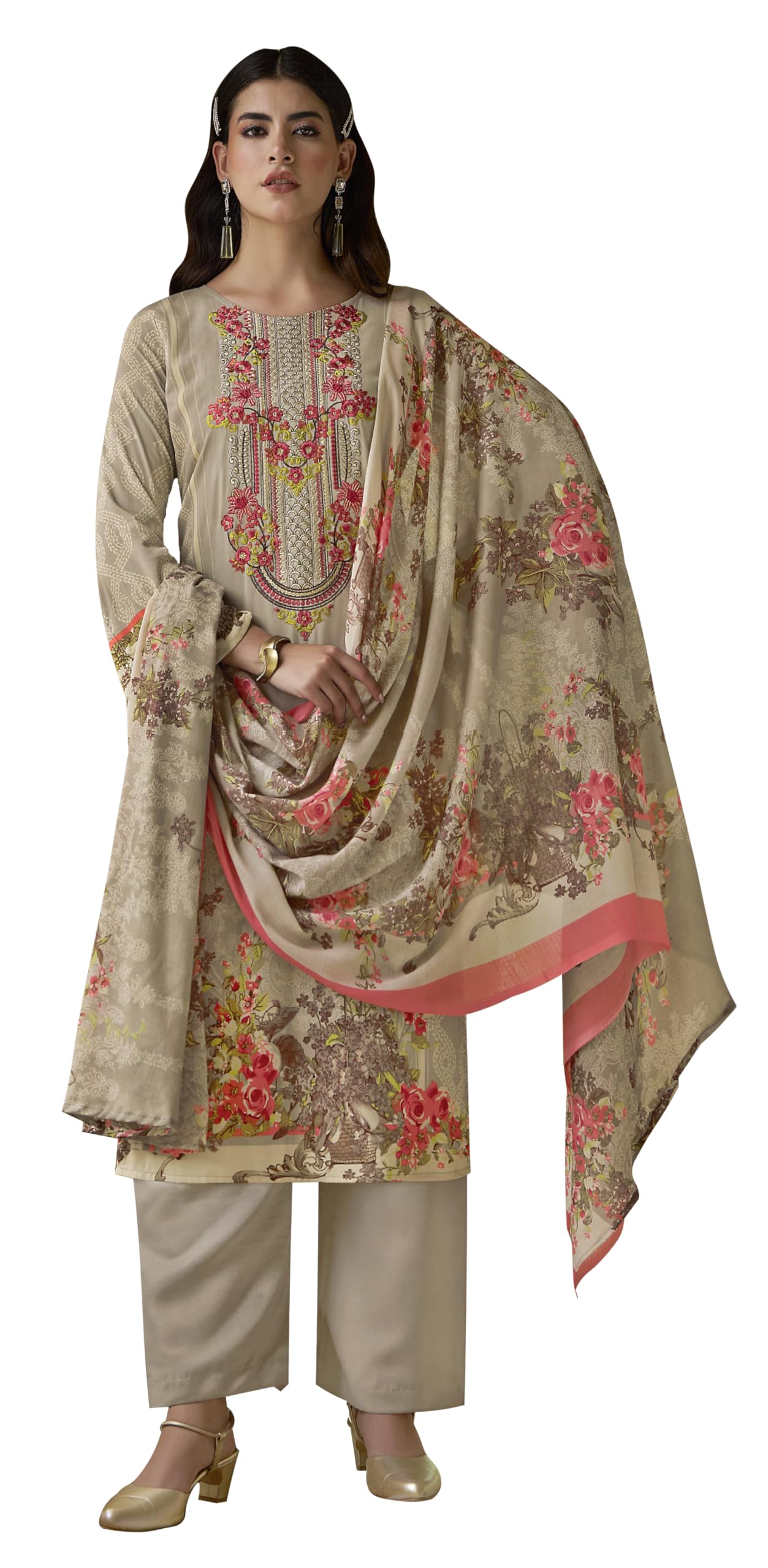 DRAVINAM Trends Unstitched Pakistani Embroidered Pure Rayon Salwar Suit Dress Materials with Cotton Dupatta