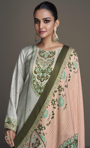 DRAVINAM Trends Women's Pashmina Digital Printed Swaroski Work Woollen Unstitched Salwar Suit Dress material with Printed Spun Wool Shawl Dupatta