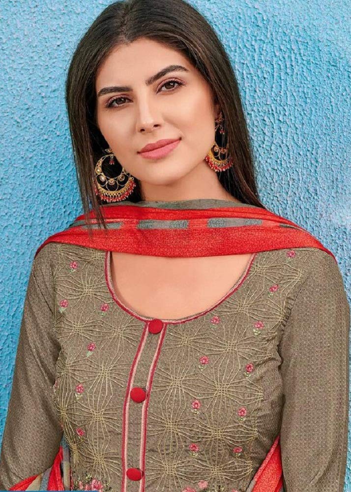 DRAVINAM Trends Women's Unstitched Pure Upada Silk embroidered Salwar Suit Dress Material with Chinon Dupatta (Free size_Grey)